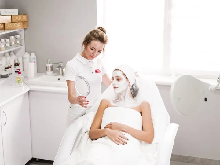 Microneedling facial treatment in a clinical spa room