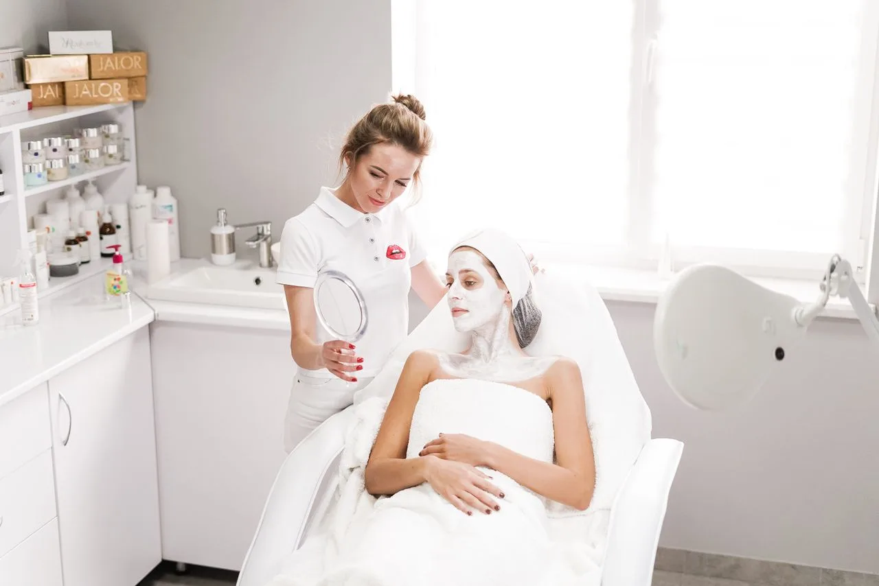 Microneedling facial treatment in a clinical spa room